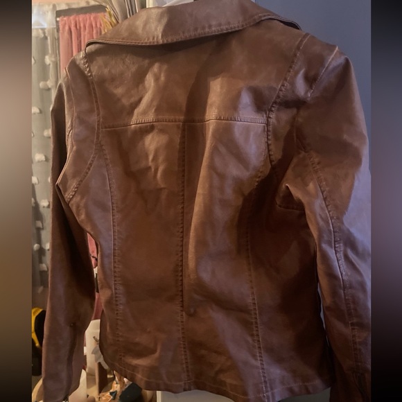 Max Studio cognac Faux Leather Moto Zip Up Casual Classic WOMENS SIZE S - Picture 4 of 4